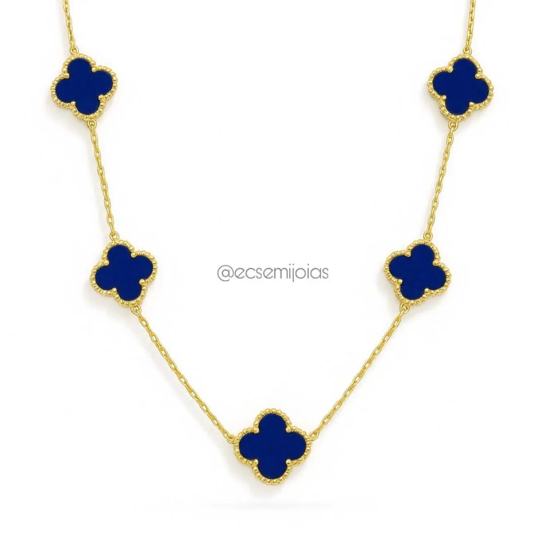 Colar com 5 trevos de 13mm - 45cm + extensor - aço dourado