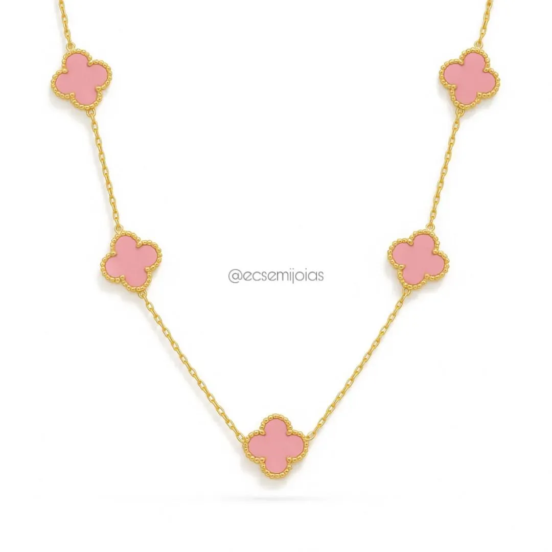 Colar com 5 trevos de 13mm - 45cm + extensor - aço dourado