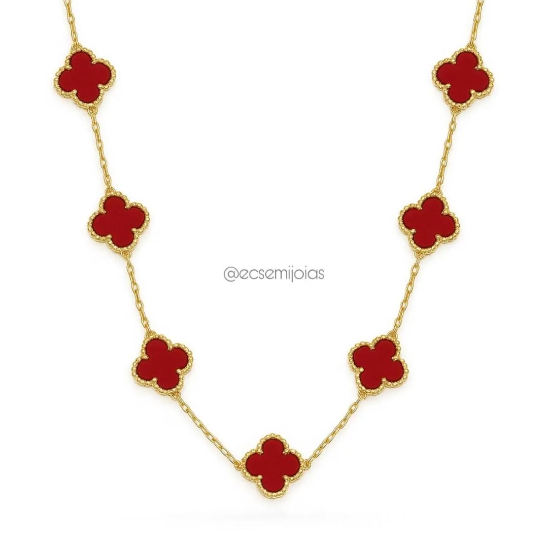 Colar com 7 trevos de 13mm - 45cm + extensor - aço inoxidável dourado