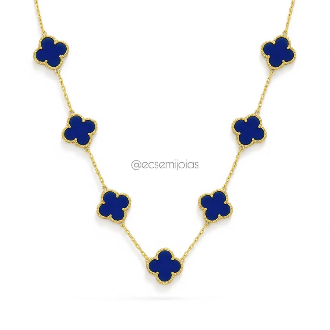 Colar com 7 trevos de 13mm - 45cm + extensor - aço inoxidável dourado