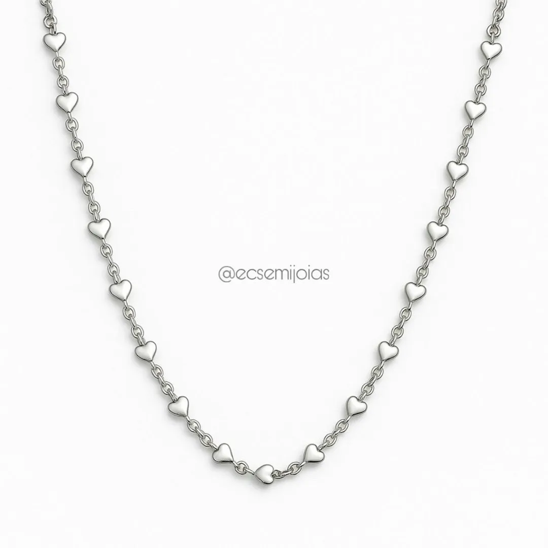 Colar com corações lisos - 45cm - aço inoxidável