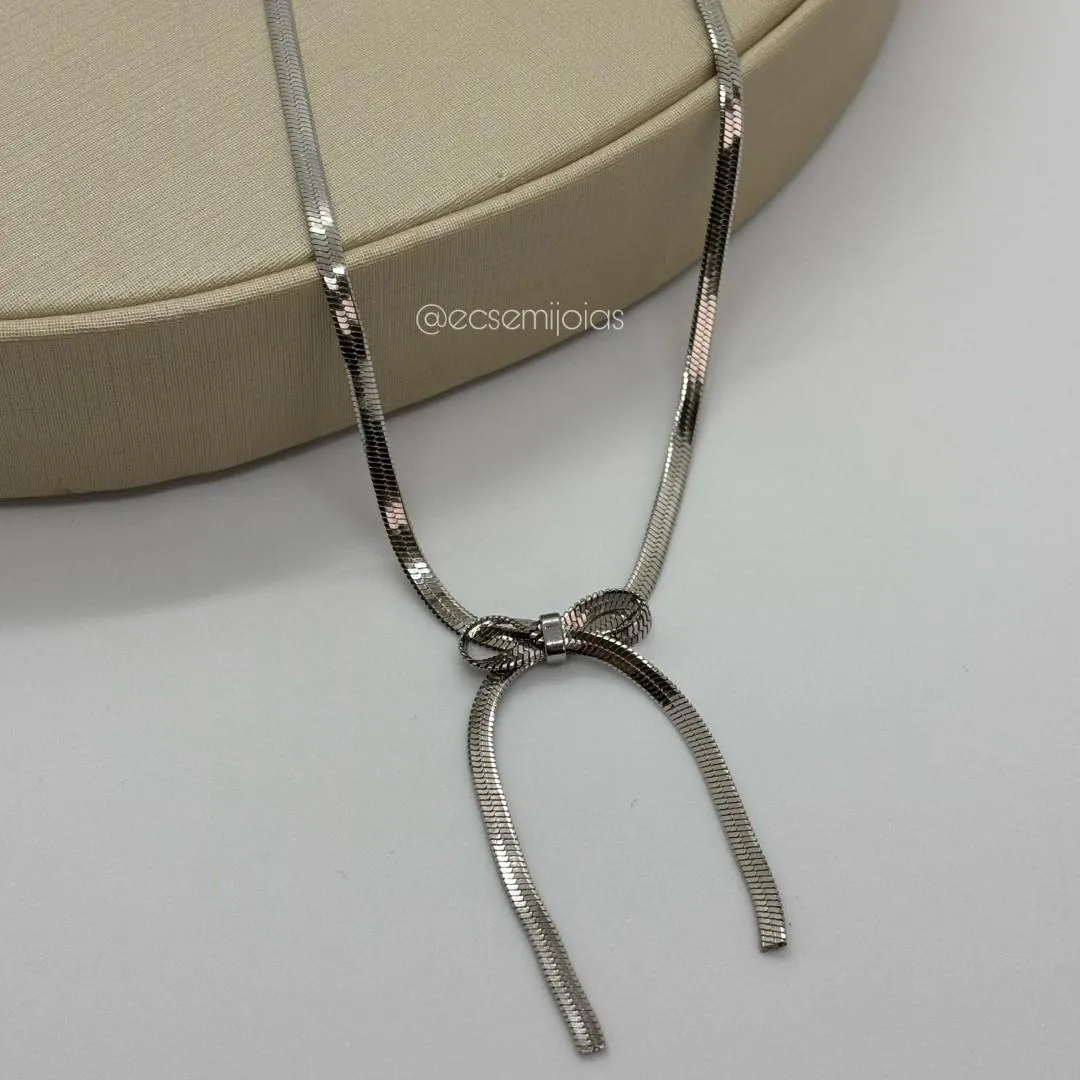 Colar de fita de 3mm com laço de fita - 40cm + extensor - aço
