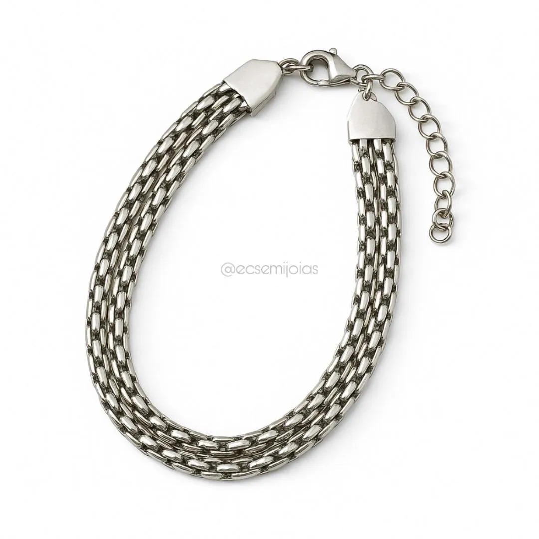 Pulseira de elos retangulares vazados - 19cm + extensor - aço