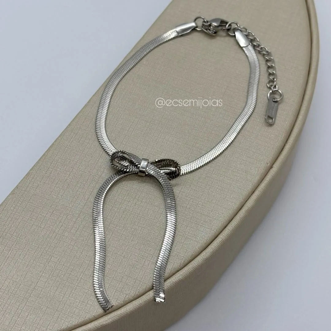 Pulseira de fita 3mm com laço de fita - 17cm + extensor - aço