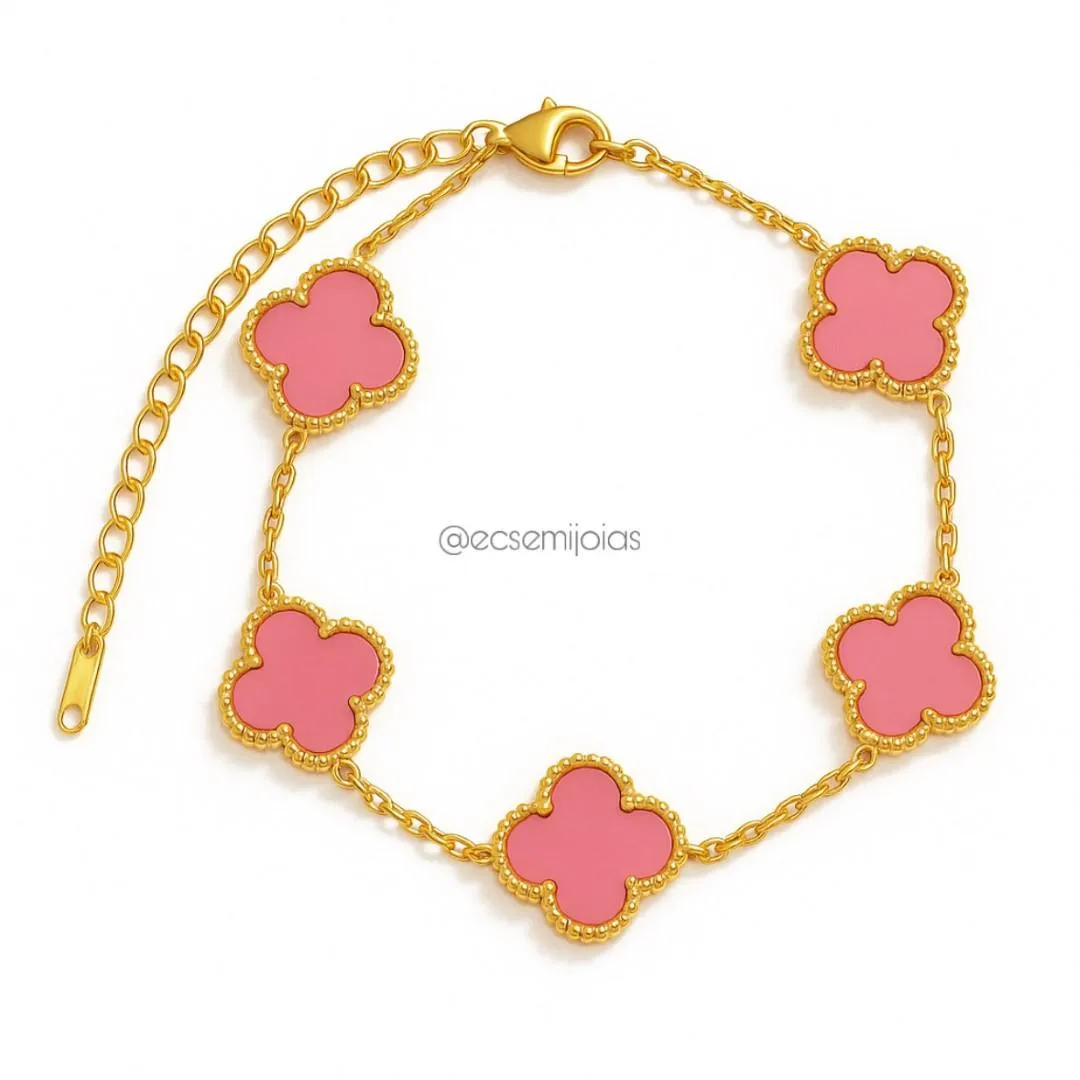 Pulseira de trevo 13mm - 16,5cm + extensor - aço inoxidável dourado