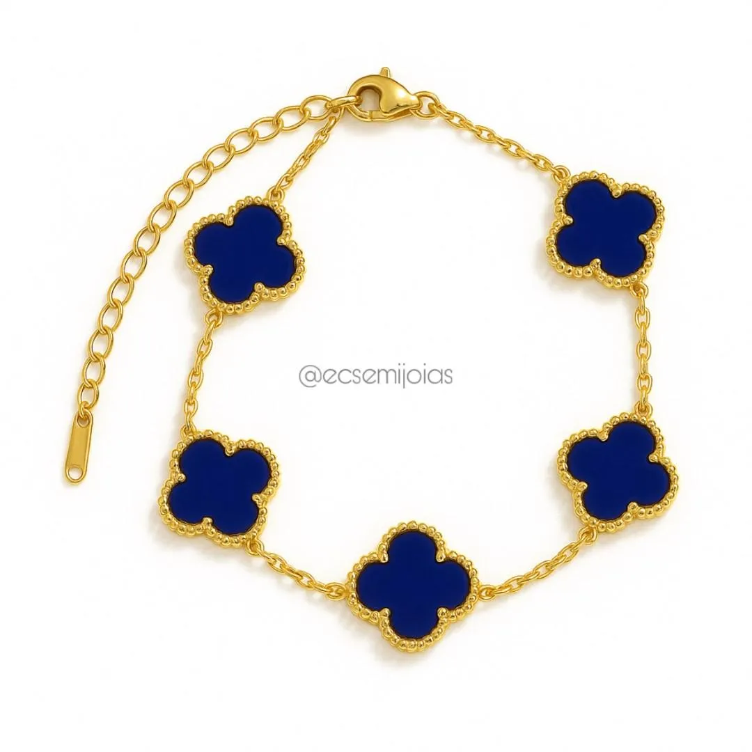 Pulseira de trevo 13mm - 16,5cm + extensor - aço inoxidável dourado