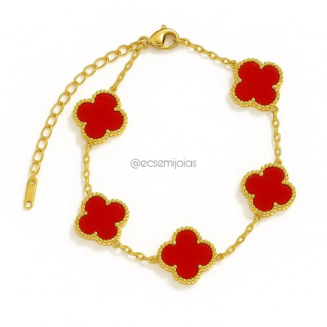 Pulseira de trevo 13mm - 16,5cm + extensor - aço inoxidável dourado