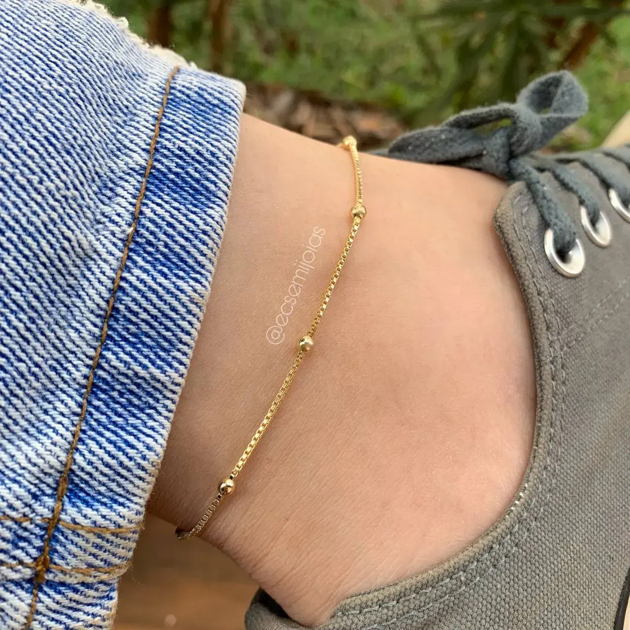 Tornozeleira bolinhas - 22 cm + 5 cm de extensor - banhado a ouro 18k