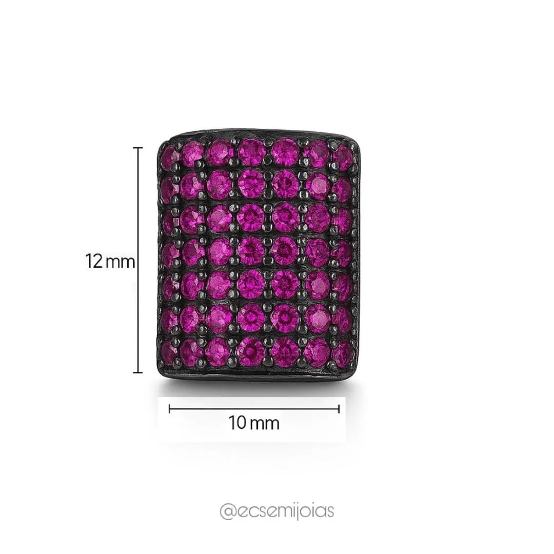 Brinco retangular cravejado - 10x12mm -  banhado a ouro 18k