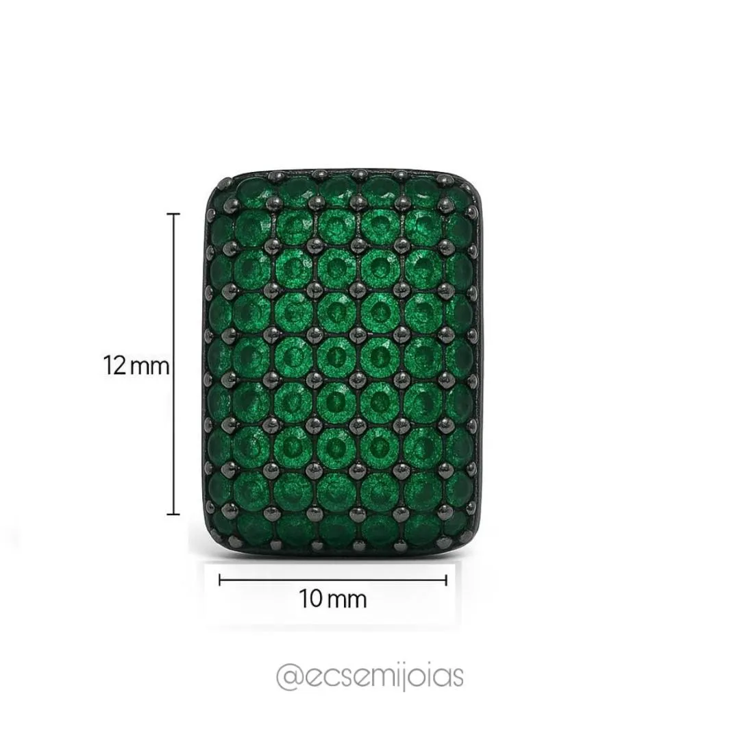 Brinco retangular cravejado - 10x12mm -  banhado a ouro 18k