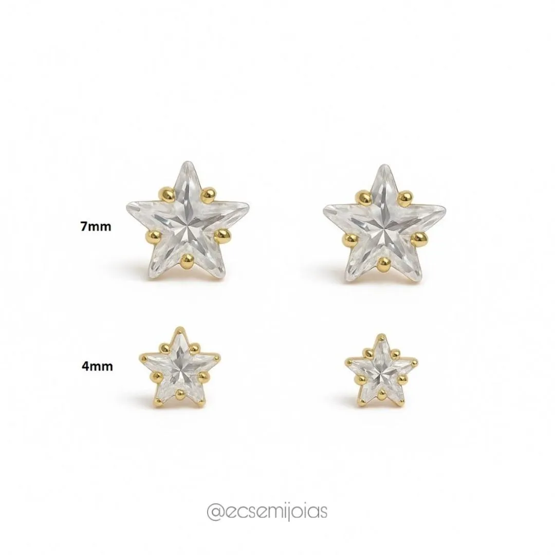 Brinco ponto de luz de estrela 4mm - aço dourado inoxidável