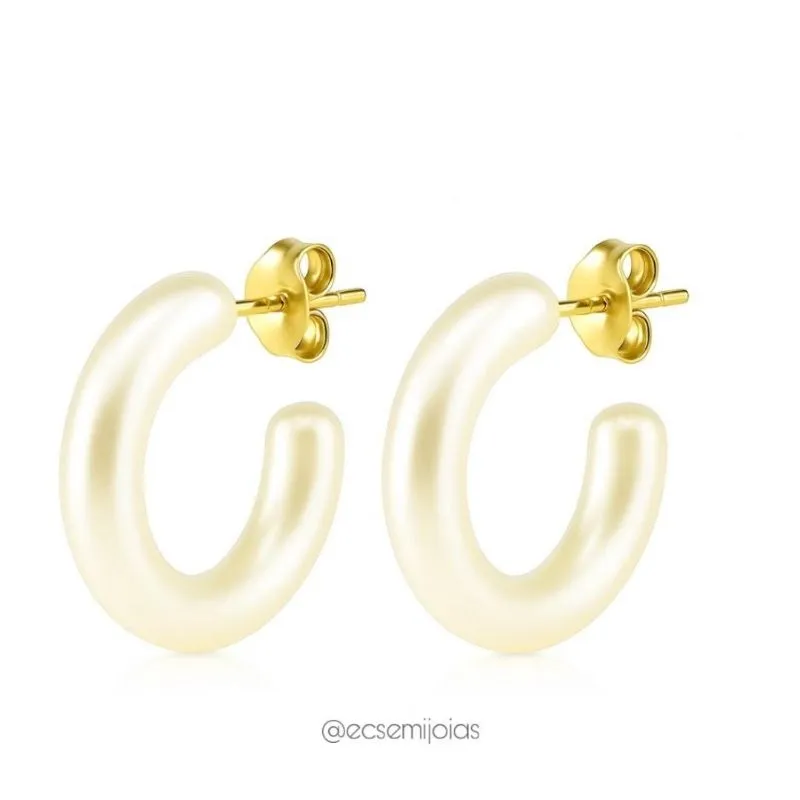 Argola com aro de pérola - 20mm - banhado a ouro 18k