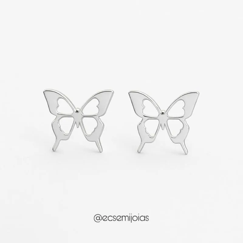 Brinco de borboleta vazada lisa - 8mm diâmetro - aço inoxidável