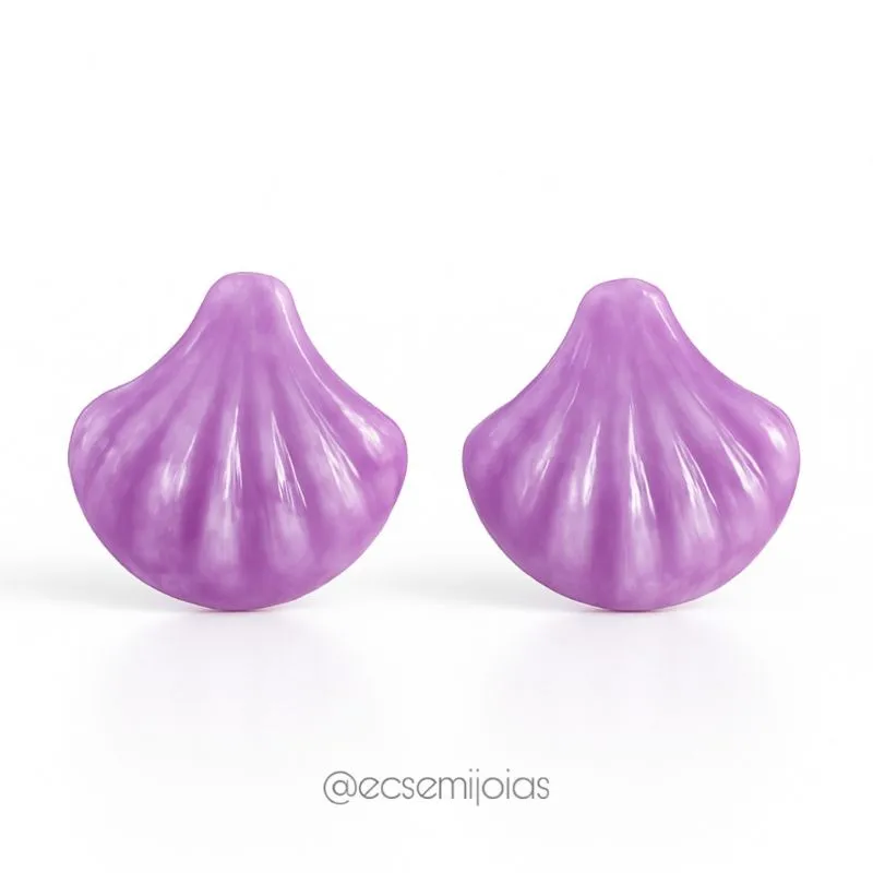 Brinco de concha resinada - 3,7cm diâmetro - pino de aço inoxidável