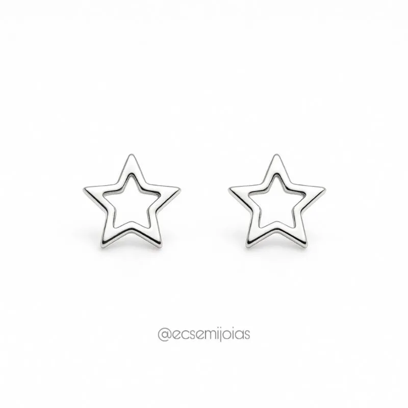 Brinco de estrela vazada lisa - 8mm diâmetro - aço inoxidável
