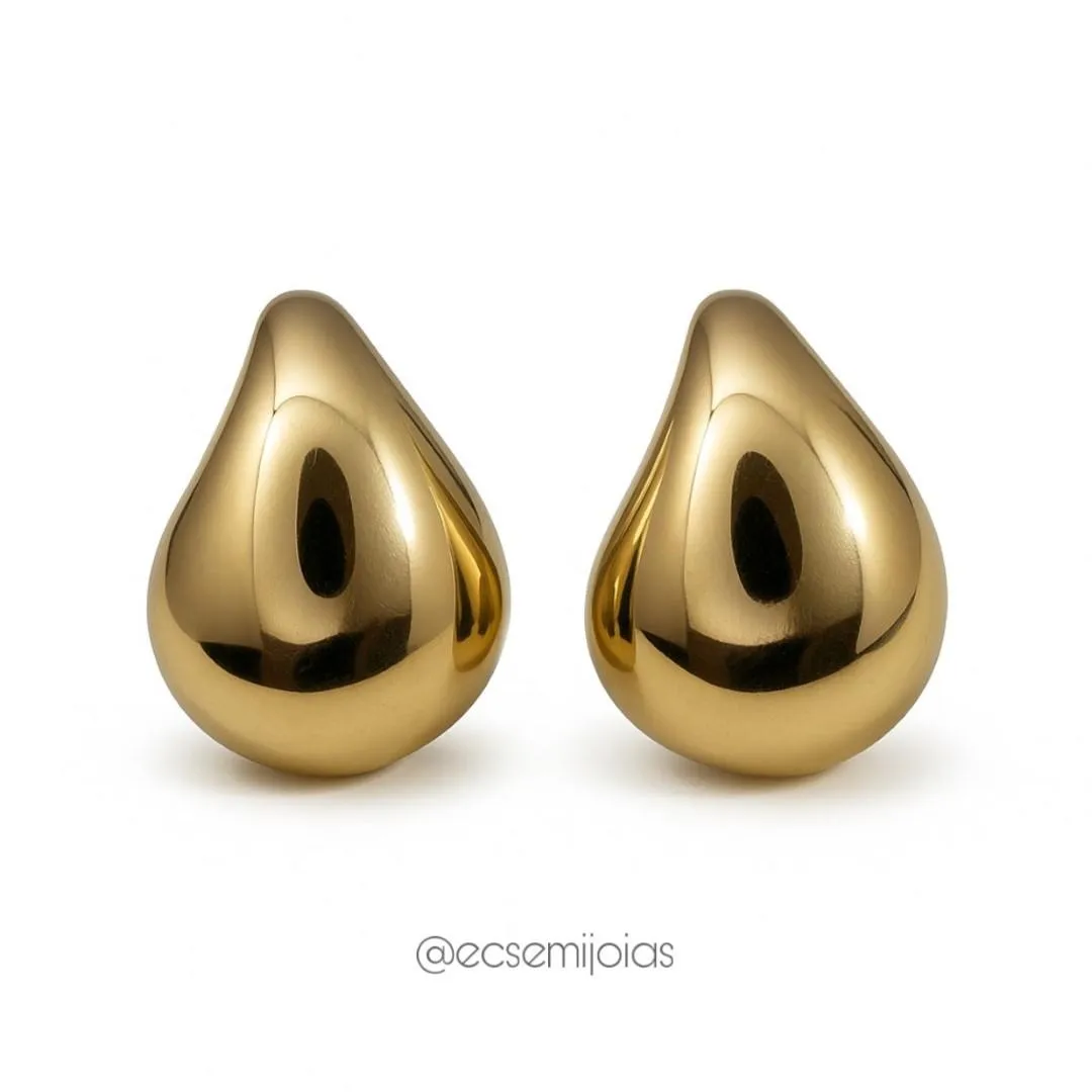 Brinco de gota lisa polida EG - 20x29mm - banhado a ouro 18k