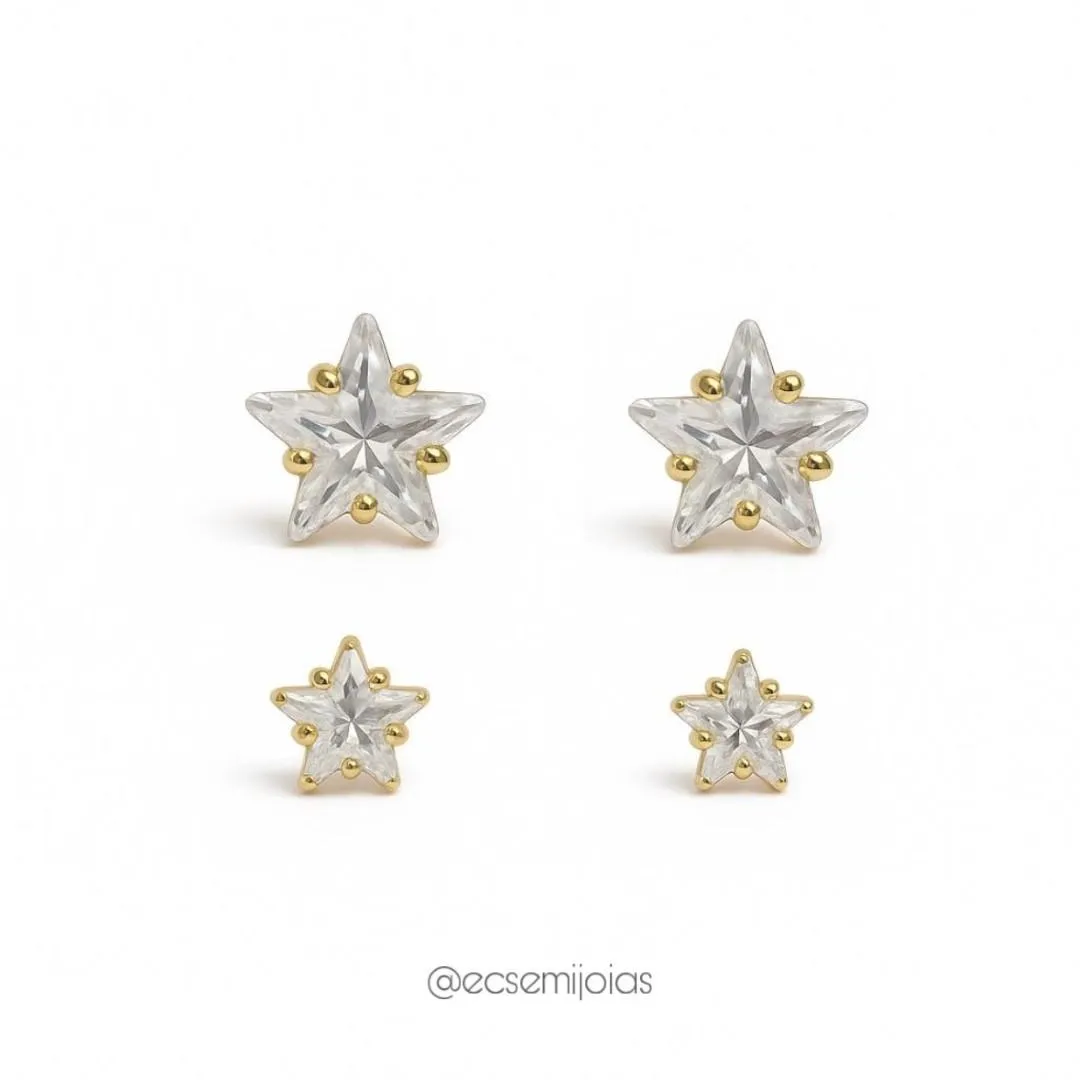 Brinco ponto de luz de estrela 4mm - aço dourado inoxidável