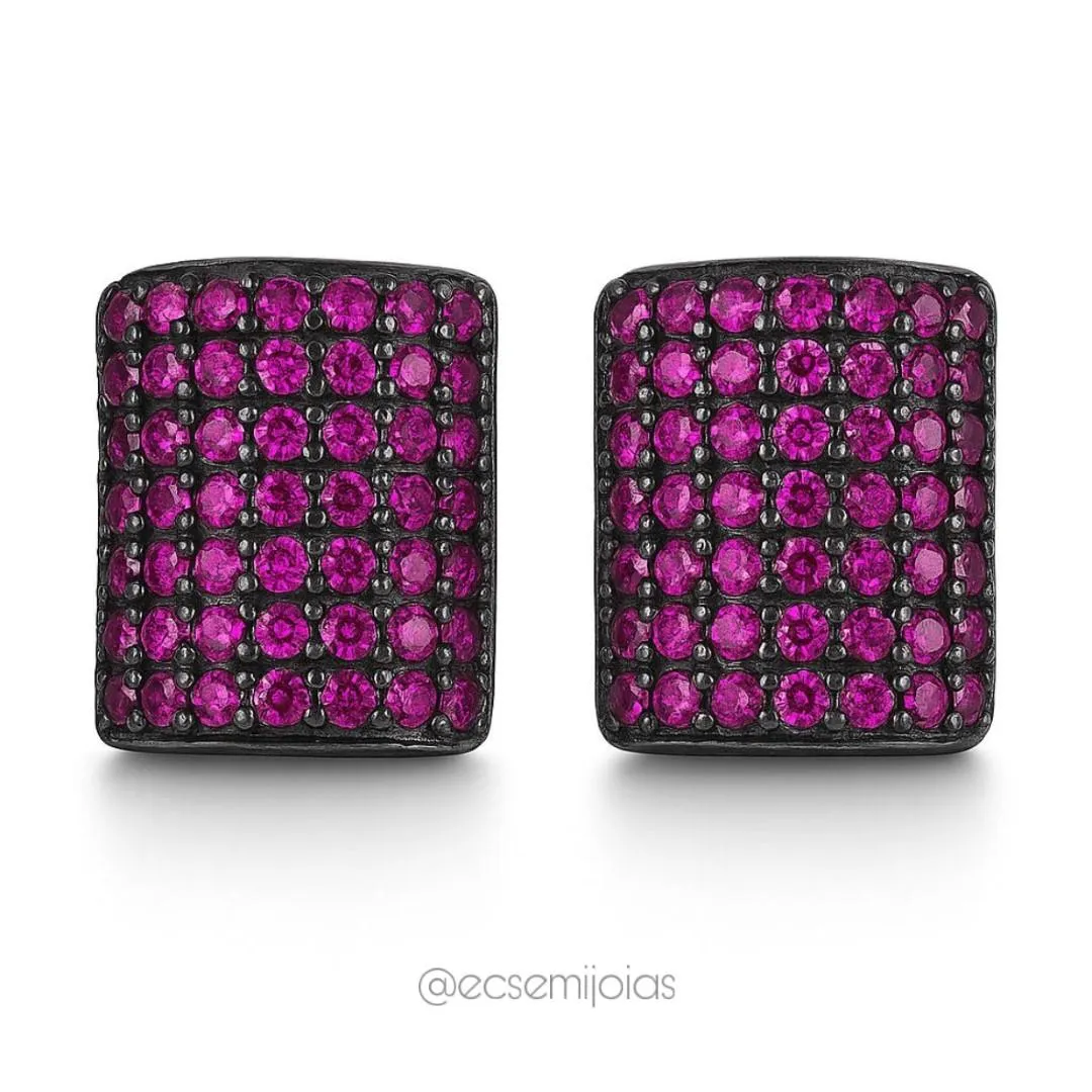 Brinco retangular cravejado - 10x12mm -  banhado a ouro 18k