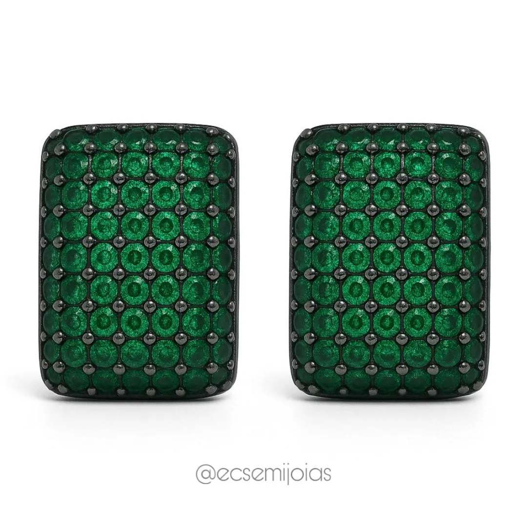 Brinco retangular cravejado - 10x12mm -  banhado a ouro 18k