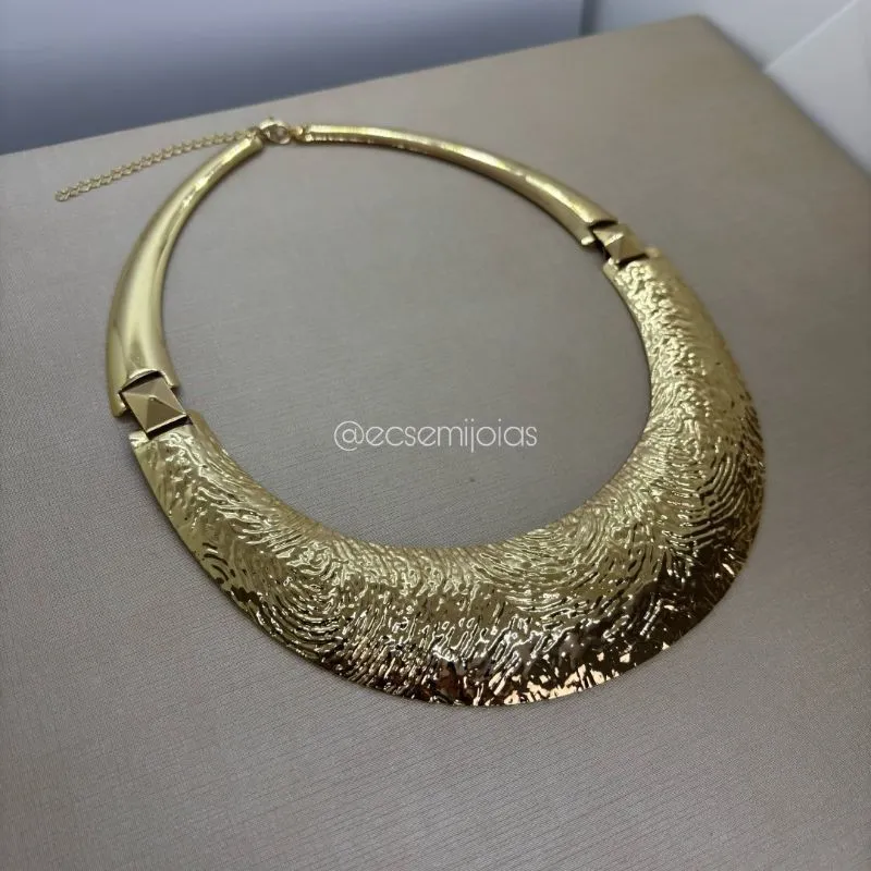 Canga malha grossa trabalhado - 3,5cm espessura - banhado a ouro 18k