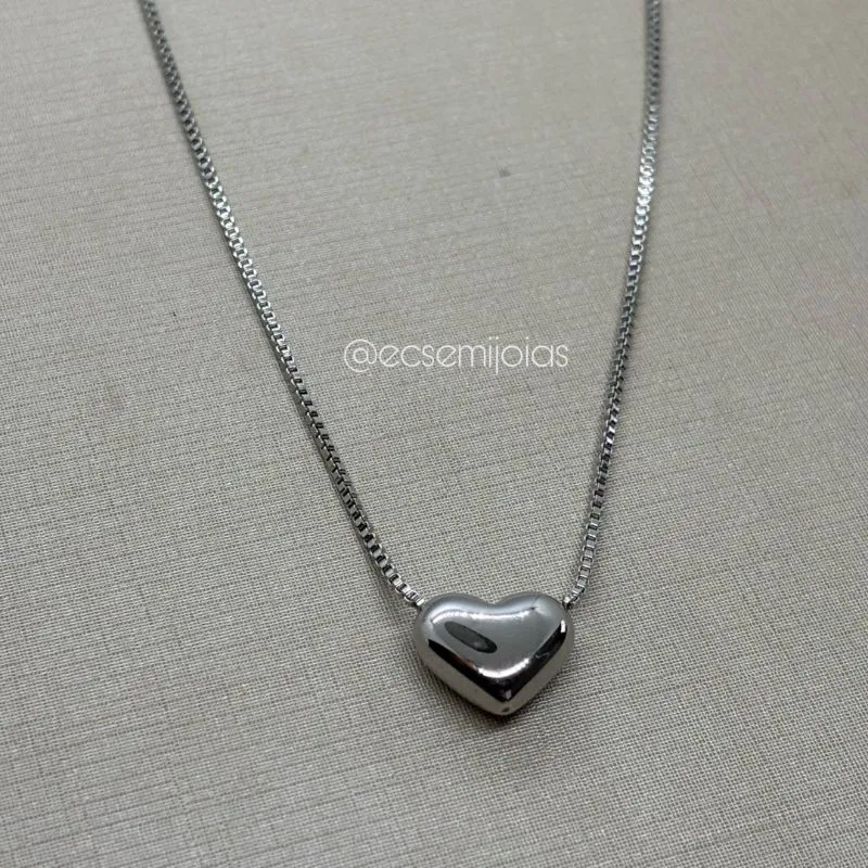 Colar com pingente de coração 13mm liso - 45cm + extensor - aço inoxidável