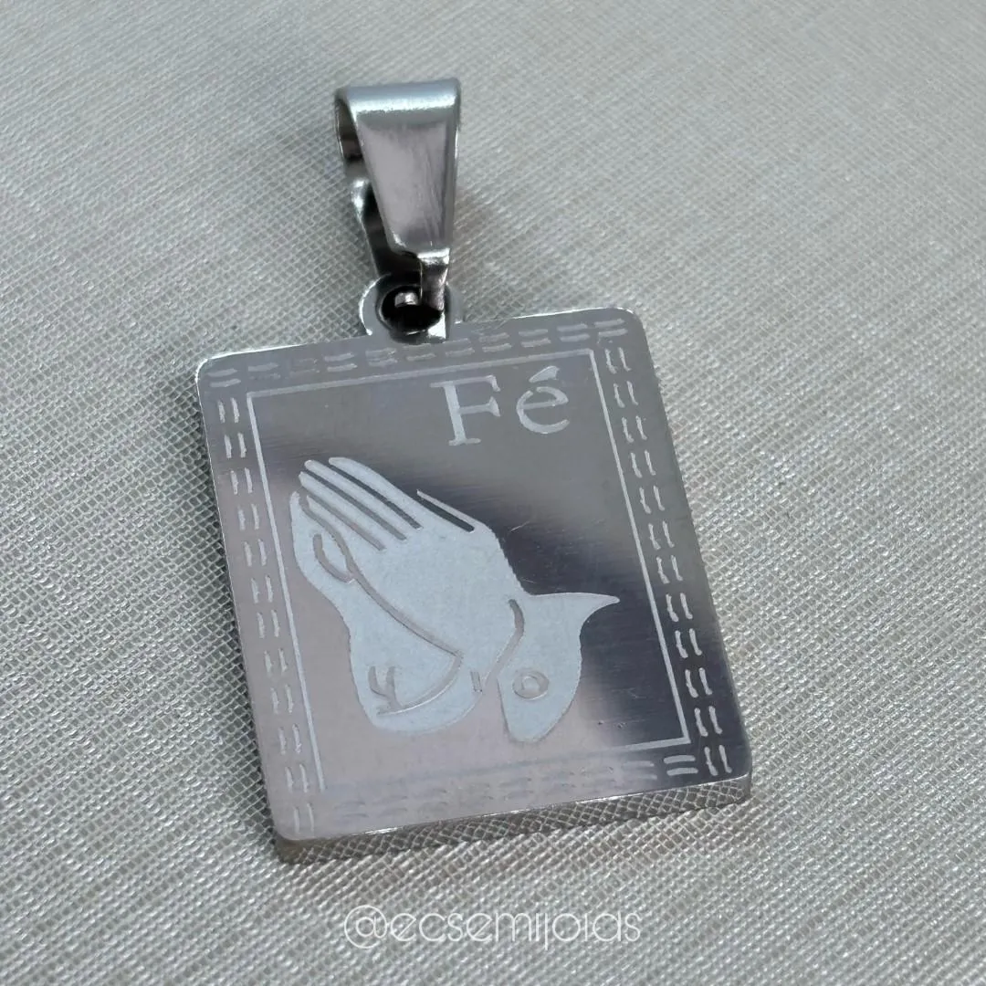 Pingente de placa com Fé - 16x21mm - aço inoxidável
