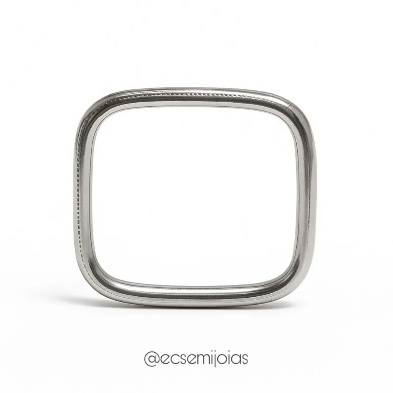 Anel quadrado liso com 1 zircônia - aço inoxidável