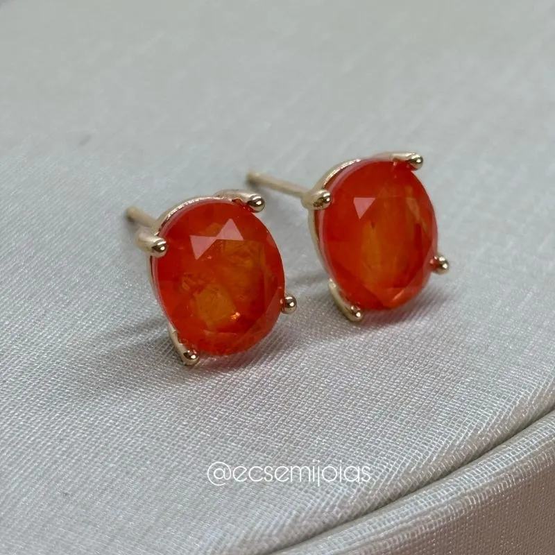 Brinco com pedra oval fusion 8x10mm - banhado a ouro 18k