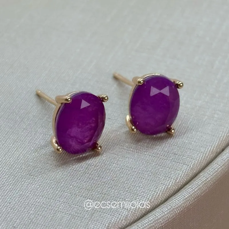 Brinco com pedra oval fusion 8x10mm - banhado a ouro 18k