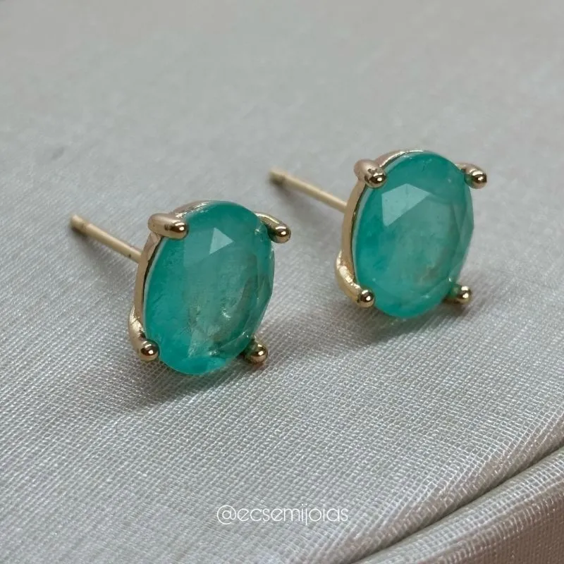Brinco com pedra oval fusion 8x10mm - banhado a ouro 18k