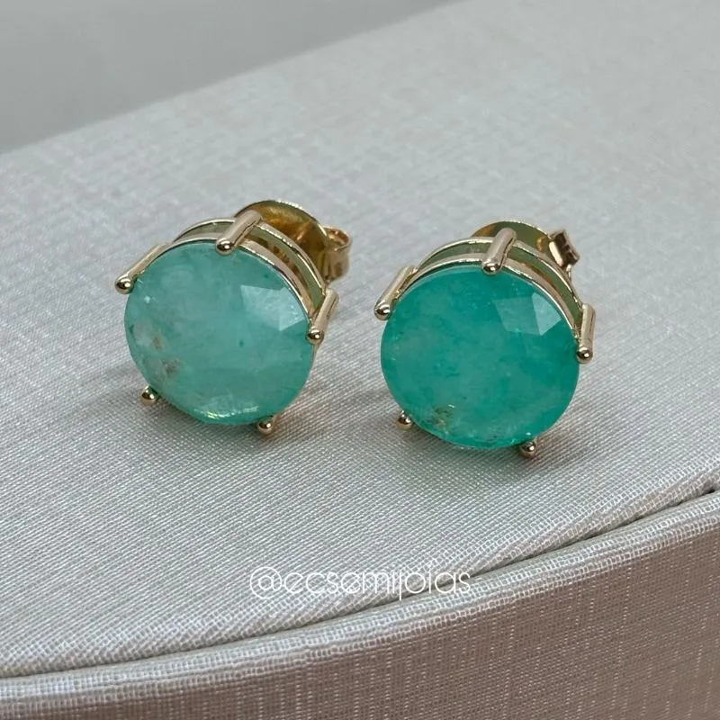 Brinco pedra redonda fusion 13mm - banhado a ouro 18k