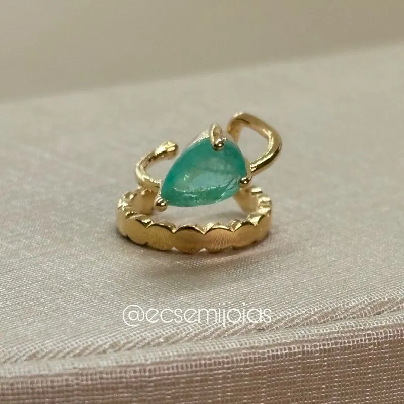 Piercing fake com pedra gota fusion e aro em baixo trabalhado - banhado a ouro 18k