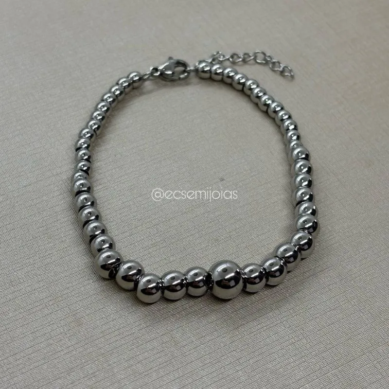 Pulseira com 100% bolas lisas - 18cm + extensor - aço inoxidável