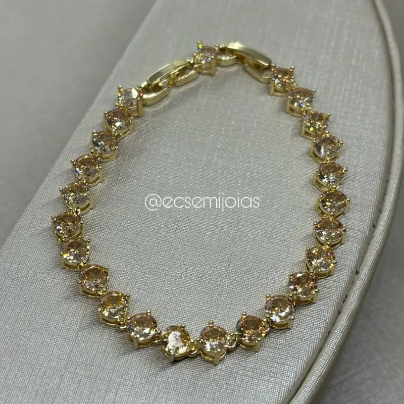 Pulseira com 100% de zircônias de 5mm - 19cm - banhado a ouro 18k
