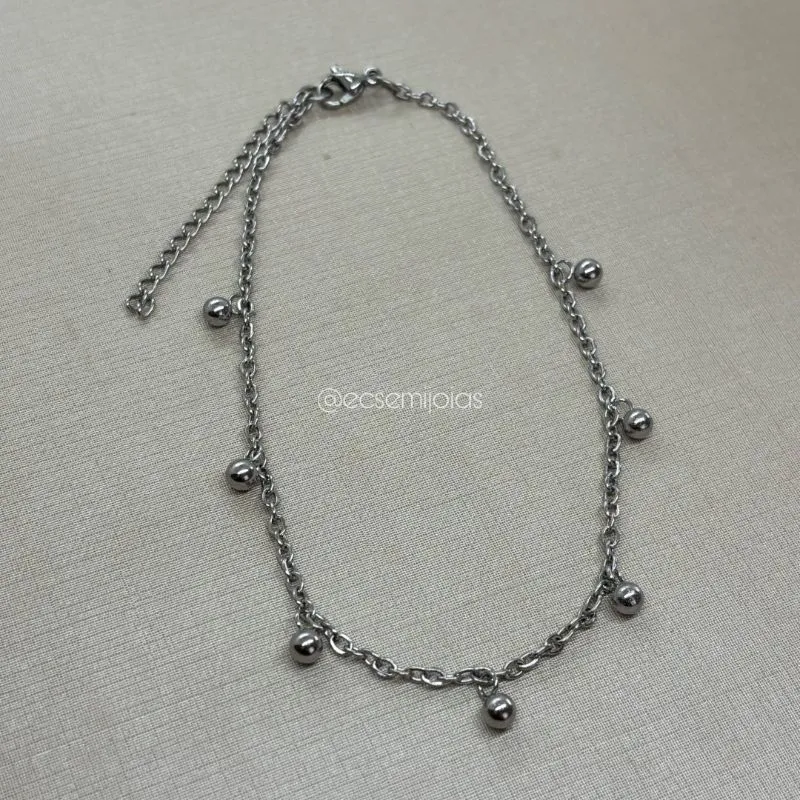 Pulseira portuguesinha com bolas de 4mm lisas penduradas - 18cm + extensor - aço inoxidável