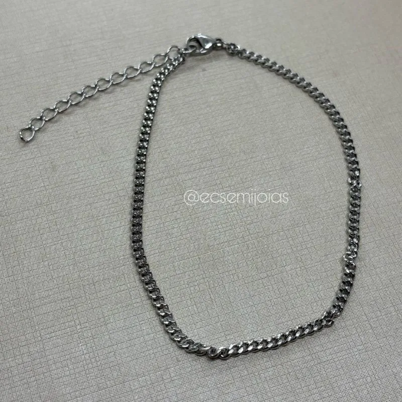 Tornozeleira de elo grumet de 3mm - 22,5cm + extensor - aço inoxidável
