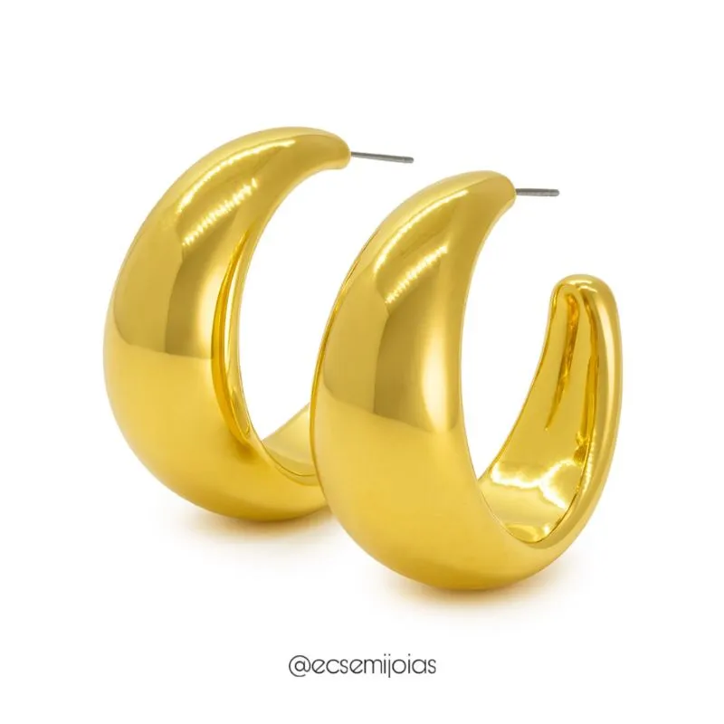 Argola maxxi lisa polida - 1,7x3,8cm - banhado a ouro 18k