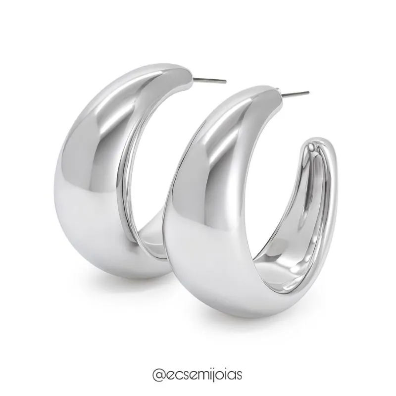 Argola maxxi lisa polida - 1,7x3,8cm - banhado a ródio branco