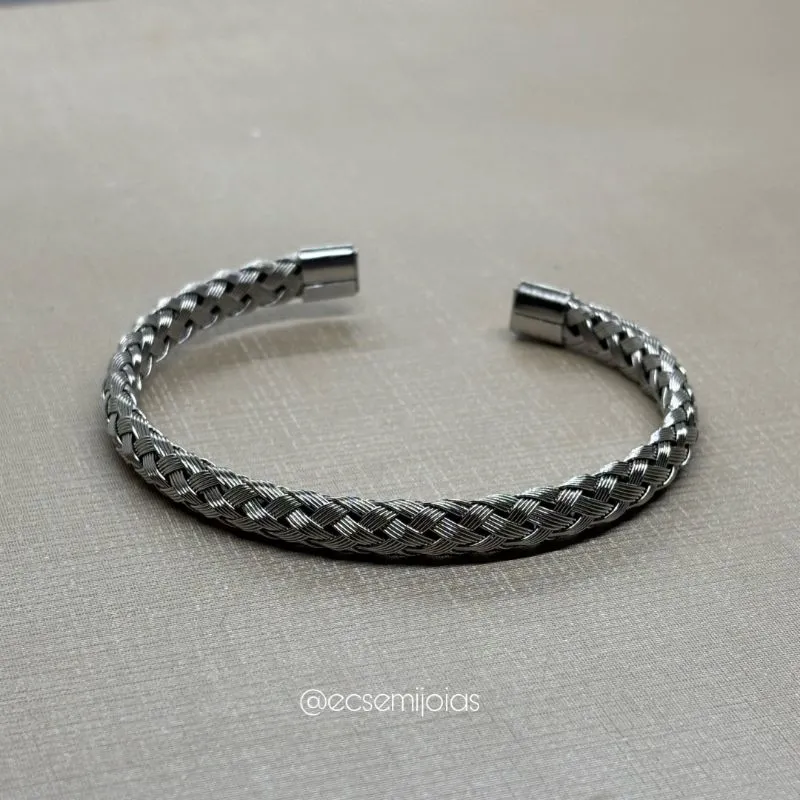 Bracelete de elos trançados - aço inoxidável