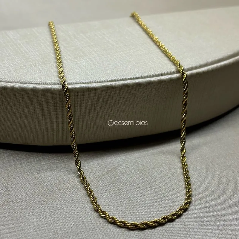 Colar cordão baiano de 2mm - 45cm - aço dourado