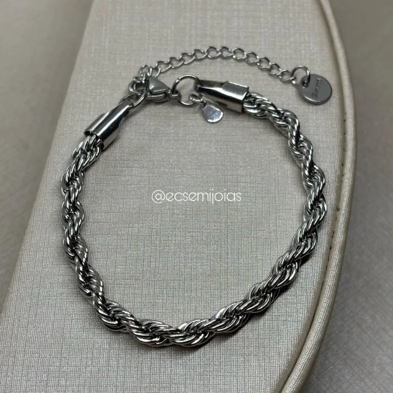 Pulseira cordão baiano 5mm -17cm + extensor - aço inoxidável