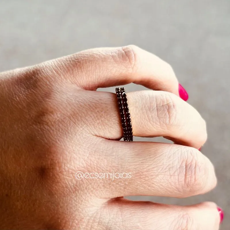 Anel aparador duplo 360º 1 fileira cravejada - banhado a ouro 18k