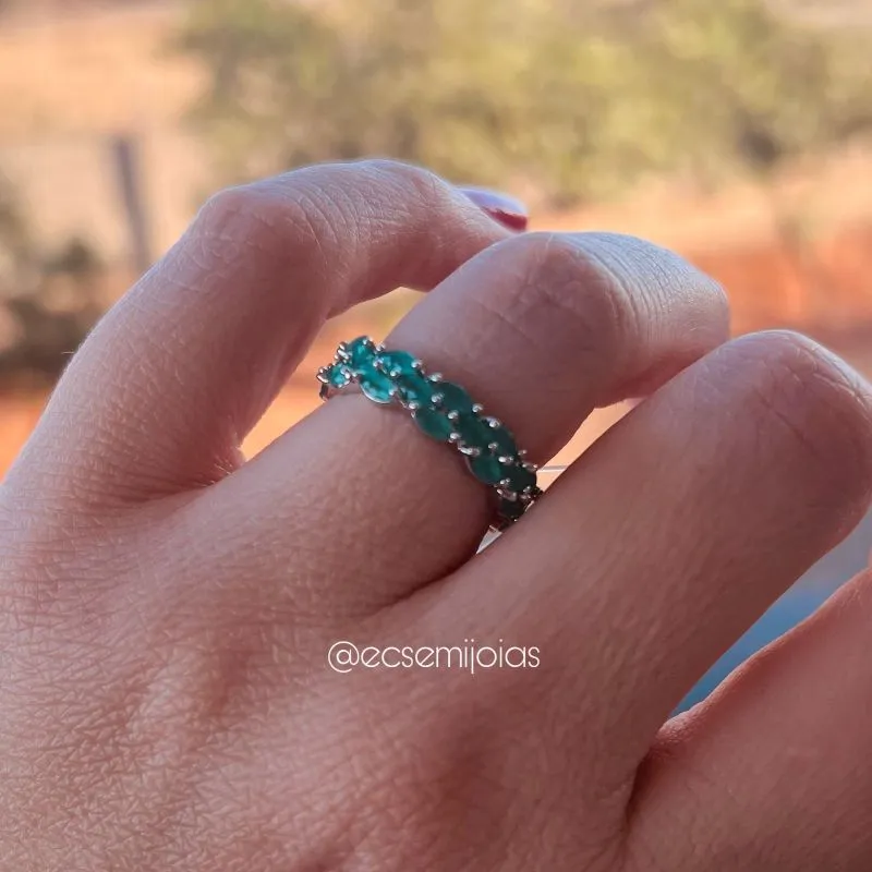 Anel com 3 fileiras de navetes 360º - banhado a ródio branco