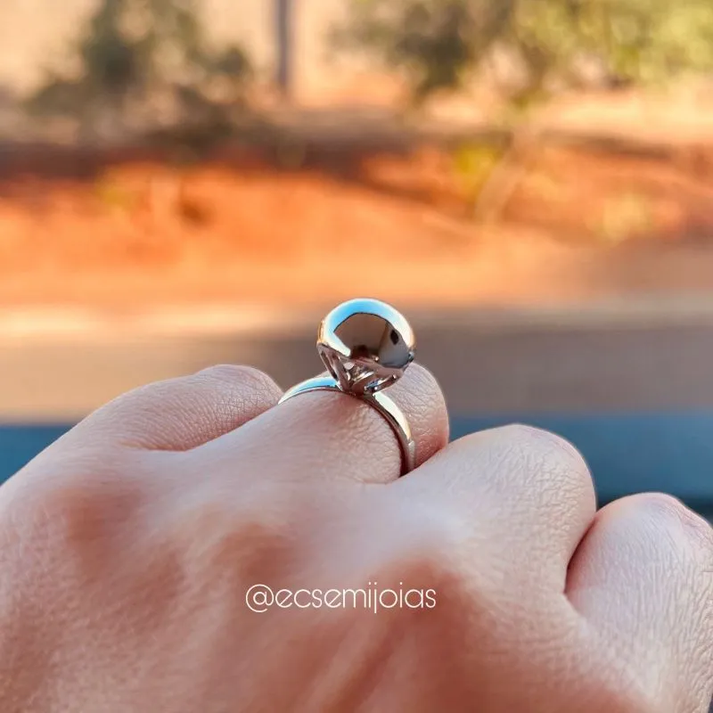 Anel de bola 12mm lisa - banhado a ródio branco