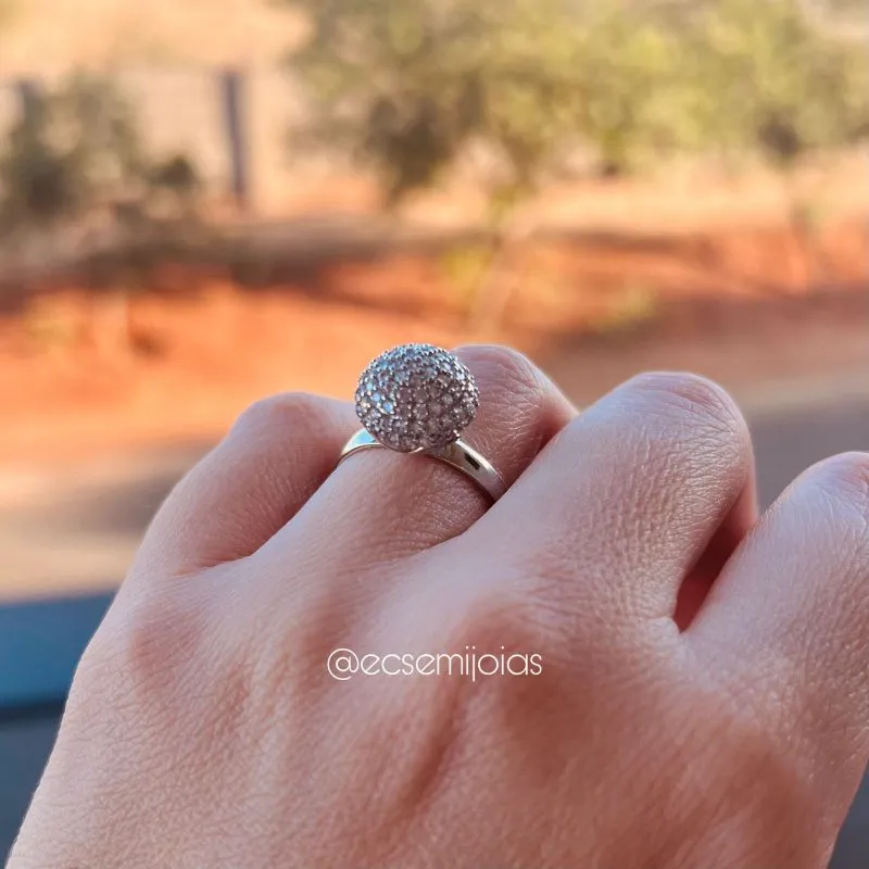Anel de bola 13mm cravejada - banhado a ródio branco