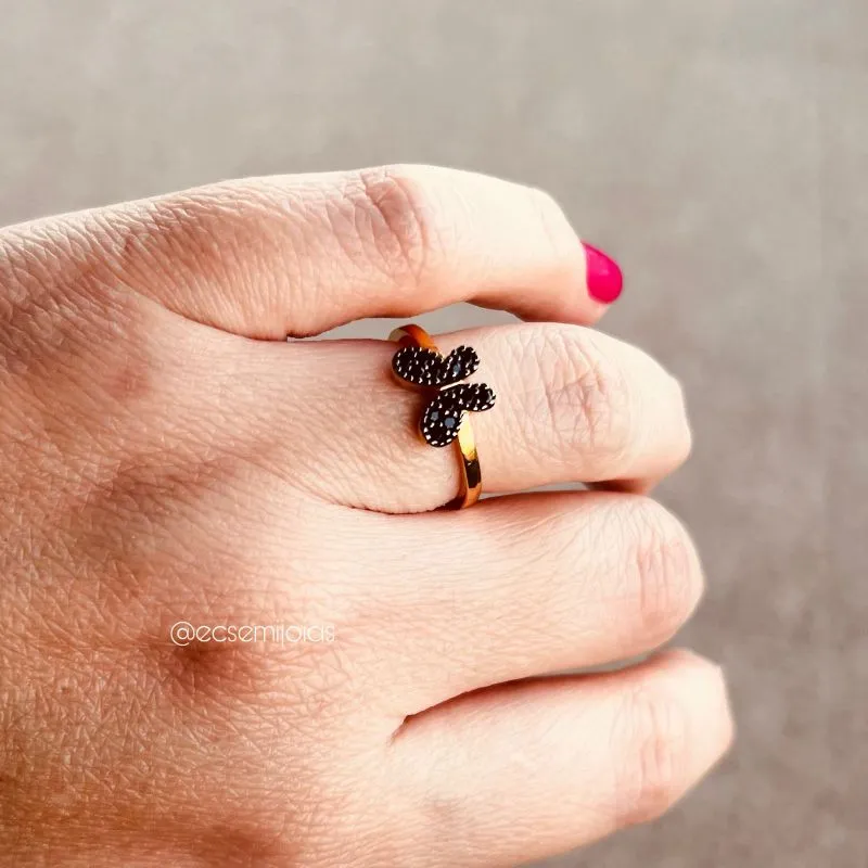 Anel de borboleta cravejada  - banhado a ouro 18k
