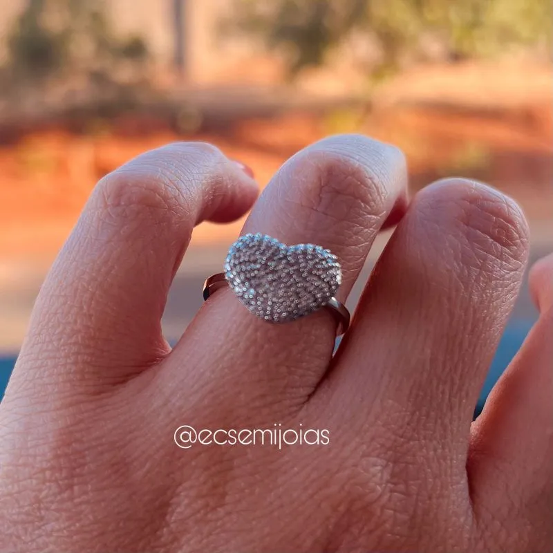 Anel de coração cravejado 15mm - banhado a ródio branco