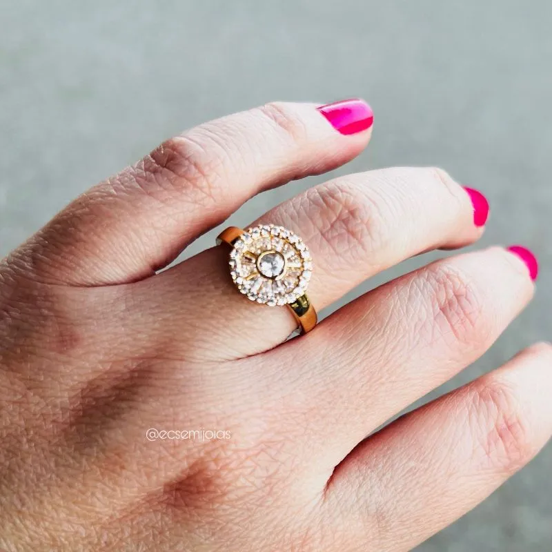 Anel de pizza pequena 12mm cravejada - banhado a ouro 18k