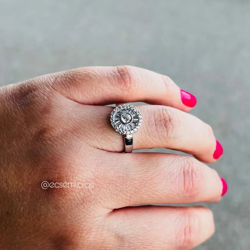 Anel de pizza pequena 12mm cravejada - banhado a ródio branco