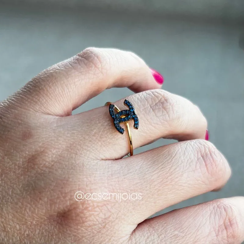 Anel inspiração cravejado - banhado a ouro 18k